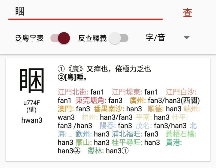Pan-Cantonese Character Table lookup